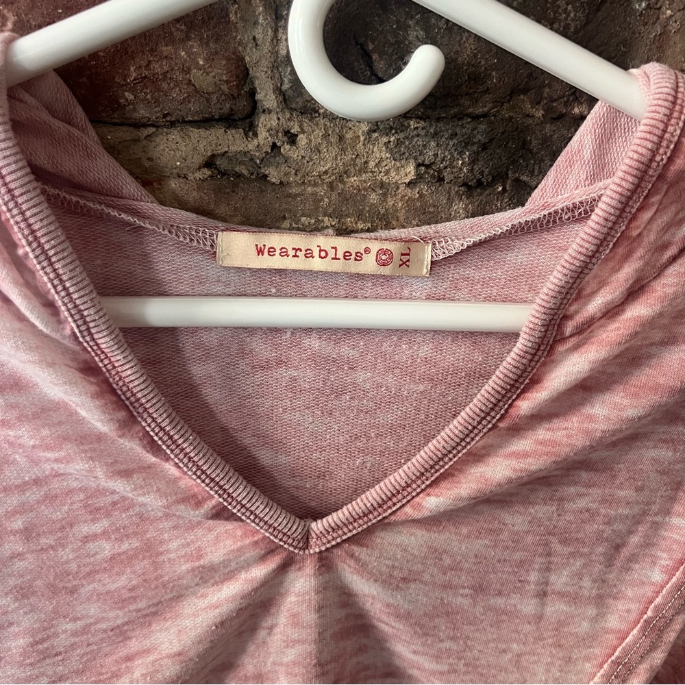 Lightweight Pink Heathered V-Neck Poncho Top - Picture 3 of 4